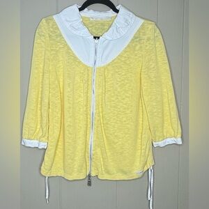 Blue Willi’s Zip Front Linen Blend Knit 3/4 Sleeve Cardigan Womens Medium